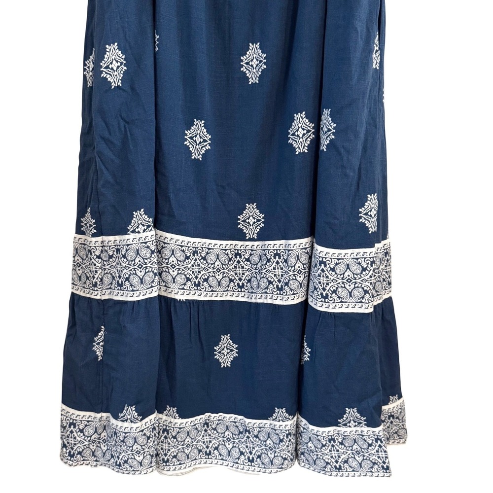 Lucky Brand Blue Medallion Print Maxi Dress, XL, Smocked Back, Pockets‎ - Picture 8 of 14